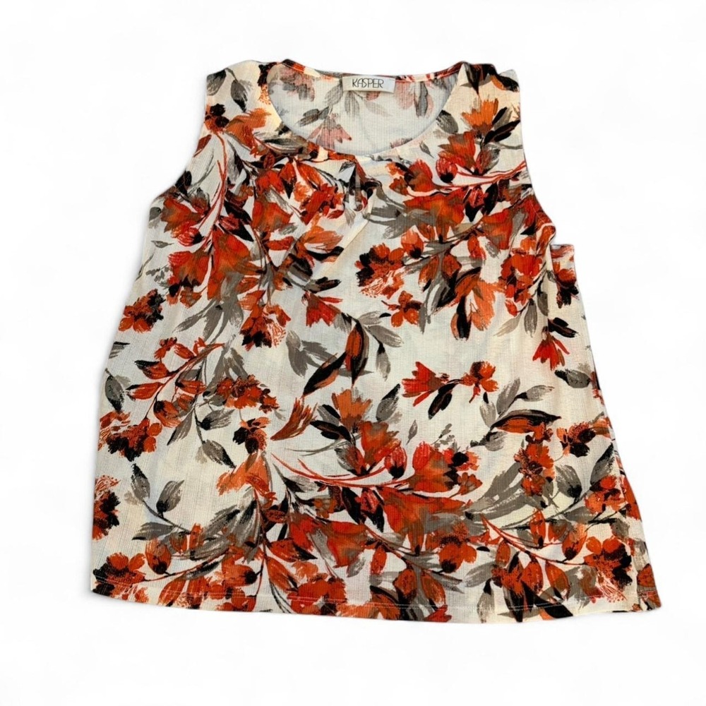 Kasper Floral Sleeveless Shell Orange 3X Boho Work Office Casual Top